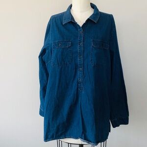 Plus Size 2X OLD NAVY Blue Jean Cotton Button Front Shirt
